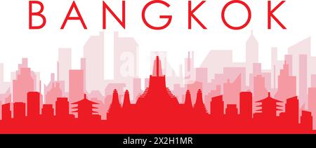 Rotes Poster mit Panoramablick auf die Skyline von BANGKOK, THAILAND Stock Vektor