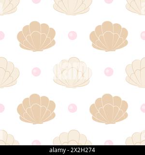 Nahtloses Muschelmuster. Modische Vorlage mit Meeresbewohnern zum Einpacken von Papier, Tapeten, Aufklebern, Textilien. Stock Vektor