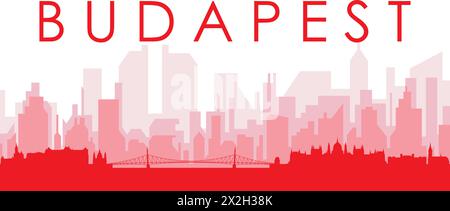 Rotes Poster mit Panoramablick auf die Skyline von BUDAPEST, UNGARN Stock Vektor