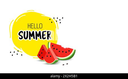 Sommerbanner mit Wassermelone und Text Hello Summer. Stock Vektor
