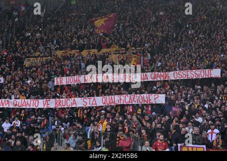 Roma, Italien. April 2024. Banner während des Fußballspiels der Serie A Tim zwischen Roma und Bologna im Olympiastadion in Rom, Italien - Samstag, 22. April 2024 - Sport Soccer ( Foto: Alfredo Falcone/LaPresse ) Credit: LaPresse/Alamy Live News Stockfoto