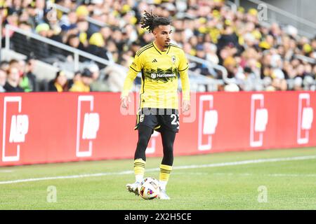 Columbus, Ohio, USA. April 2024. Die Fans der Columbus Crew bejubeln ihr Team gegen die Portland Timbers in ihrem Spiel in Columbus, Ohio. Brent Clark/Cal Sport Media/Alamy Live News Stockfoto