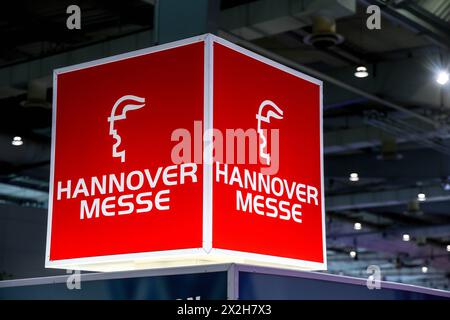 Hannover Messe Industrie 2024 DEU, Deutschland, Niedersachsen, Hannover, 22.04.2024: Logo der Hannover Messe *** Hannover Messe Industrie 2024 DEU, Deutschland, Niedersachsen, Hannover, 22 04 2024 Logo der Hannover Messe Stockfoto
