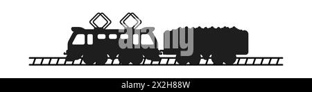 Cargo Train-Logo. Silhouette eines alten Lokomotivvektors. Eisenbahnvektorsymbol. Kabine des Zuges mit Anhängersymbolen. Vektorabbildung. Stock Vektor