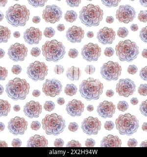 Nahtloses Blumenmuster mit Pfingstrosen-Blumen in Aquarellfarben. Sanftes Design für Stoff, Geschenkpapier oder Tapeten. Handgezeichnete rosa Gartenrosen botanisch Stockfoto