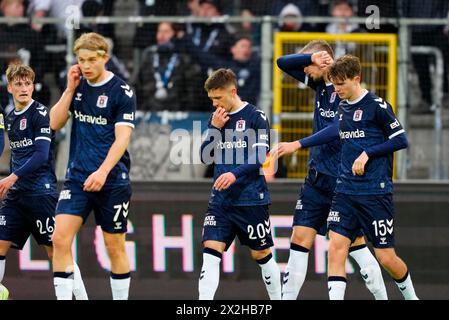 Farum, Dänemark. April 2024. Superliga-Spiel zwischen FC Nordsjaelland und AGF rechts zum Dream Park in Farum am 22. April 2024. (Foto: Ida Marie Odgaard/Scanpix 2024) Credit: Ritzau/Alamy Live News Stockfoto