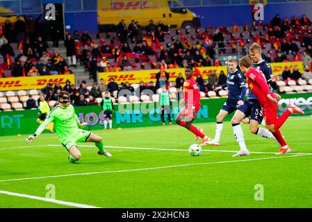 Farum, Dänemark. April 2024. Superliga-Spiel zwischen FC Nordsjaelland und AGF rechts zum Dream Park in Farum am 22. April 2024. (Foto: Ida Marie Odgaard/Scanpix 2024) Credit: Ritzau/Alamy Live News Stockfoto