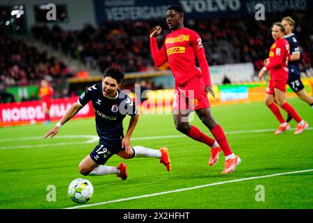 Farum, Dänemark. April 2024. Superliga-Spiel zwischen FC Nordsjaelland und AGF rechts zum Dream Park in Farum am 22. April 2024. (Foto: Ida Marie Odgaard/Scanpix 2024) Credit: Ritzau/Alamy Live News Stockfoto