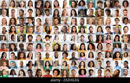 Mosaik aus verschiedenen Gesichtern, die die globale Menschheit repräsentieren Stockfoto