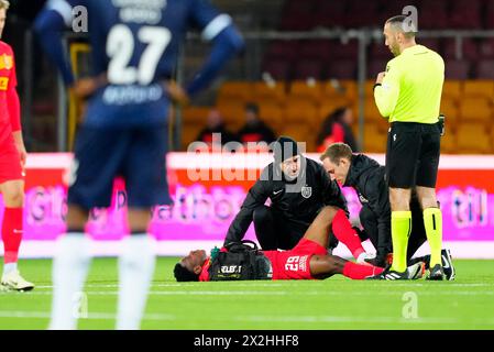 Farum, Dänemark. April 2024. Superliga-Spiel zwischen FC Nordsjaelland und AGF rechts zum Dream Park in Farum, Montag, 22. April 2024. (Foto: Ida Marie Odgaard/Scanpix 2024) Credit: Ritzau/Alamy Live News Stockfoto