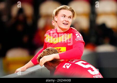 Farum, Dänemark. April 2024. Superliga-Spiel zwischen FC Nordsjaelland und AGF rechts zum Dream Park in Farum am 22. April 2024. (Foto: Ida Marie Odgaard/Scanpix 2024) Credit: Ritzau/Alamy Live News Stockfoto