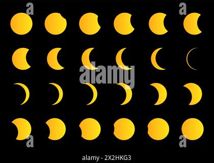 Verschiedene Phasen der Sonnenfinsternis und Mondfinsternis. Vektor Stock Vektor