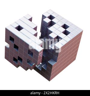 Abstrakte Würfelstruktur isoliert auf weißem Hintergrund. 3D-Rendering Stockfoto