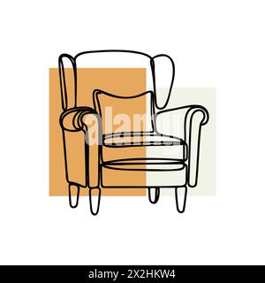 Durchgehende einzeilige Zeichnung Sessel handgezeichnete Silhouette Clipart. Skizze des Möbeldesigns isoliert auf weißem Hintergrund. Stock Vektor