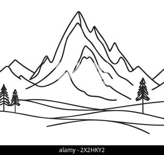 Berge werden mit einer durchgehenden Linie gezeichnet. Vektorabbildung Stock Vektor