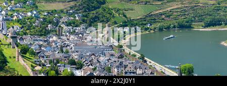 Panorama von Oberwesel, UNESCO-Weltkulturerbe Oberes Mittelrheintal, Rheinland-Pfalz, Deutschland Stockfoto