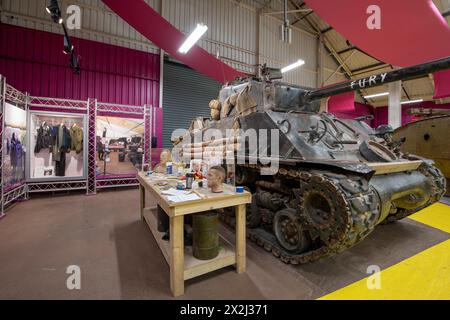 Bovington.Dorset.Vereinigtes Königreich.25. Februar 2024.der Sherman M4A2 Panzer aus dem Film (Fury) ist im Tank Museum in Dorset zu sehen Stockfoto