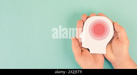 Menschliches Gehirn, Migränekopfschmerzanfall, psychologischer Druck und Stress, Geist mit Burnout oder Trauma, Epilepsietumor Stockfoto