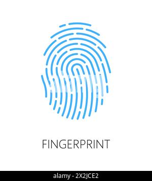 Fingerabdrucksymbol für biometrische Identifikation und Identitätsprüfung, Linienvektor. Fingerabdruckerkennung oder ID-Autorisierung durch biometrische Identifikation, digitale Technologie für den persönlichen Zugang Stock Vektor