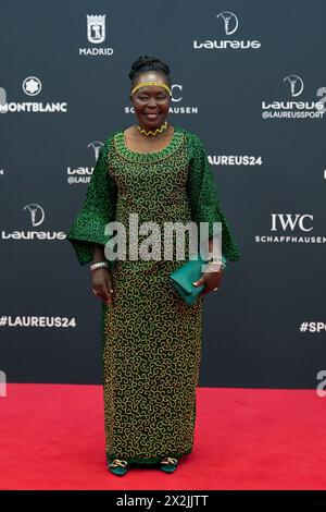 Madrid, Madrid, Spanien. April 2024. Tegla Loroupe nimmt am 22. April 2024 an den Laureus World Sports Awards Madrid 2024 – Roter Teppich im Palacio de Cibeles in Madrid, Spanien Teil (Foto: © Jack Abuin/ZUMA Press Wire) NUR ZUR REDAKTIONELLEN VERWENDUNG! Nicht für kommerzielle ZWECKE! Quelle: ZUMA Press, Inc./Alamy Live News Stockfoto