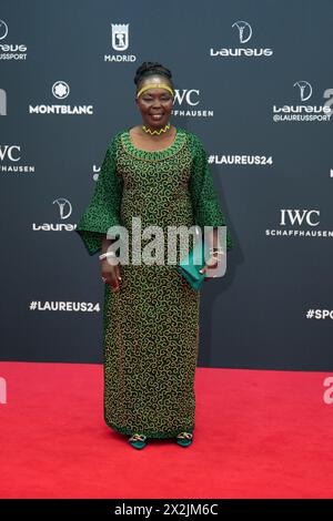 Madrid. Spanien. 20240422 nimmt Tegla Loroupe am 22. April 2024 in Madrid an den Laureus World Sports Awards Madrid 2024 – Roter Teppich im Palacio de Cibeles Teil. Credit: MPG/Alamy Live News Stockfoto