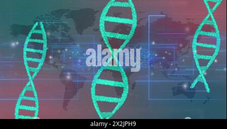 Bild der dna-Stränge auf der Weltkarte Stockfoto