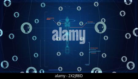 Bild von Verbindungsnetzwerken, wissenschaftlicher Datenverarbeitung und KI-Symbolen Stockfoto