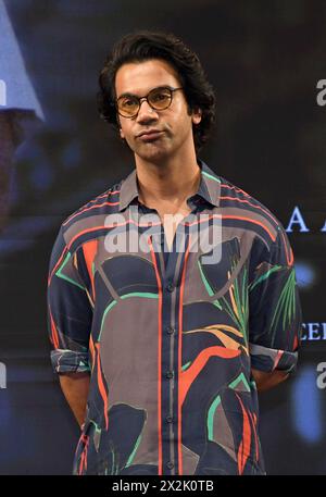 Mumbai, Indien. April 2024. Der Bollywood-Schauspieler Rajkummar Rao wurde während der Liedeinführung des kommenden Films „Srikanth“ in Mumbai gesehen. (Foto: Ashish Vaishnav/SOPA Images/SIPA USA) Credit: SIPA USA/Alamy Live News Stockfoto