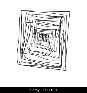 Abstrakte quadratische Spiralkritzelei. Geometrische Verwirrung der schwarzen Linie. Handgezeichnete verwickelte Kunst. Vektorabbildung. EPS 10. Stock Vektor