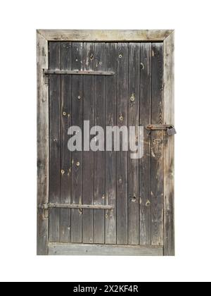 Alte Holztür auf weißem Hintergrund Stockfoto
