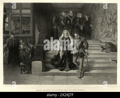 Vintage-Illustration Mary, Königin der Schotten, wird von Laslett John Pott zu ihrer Hinrichtung geführt Stockfoto