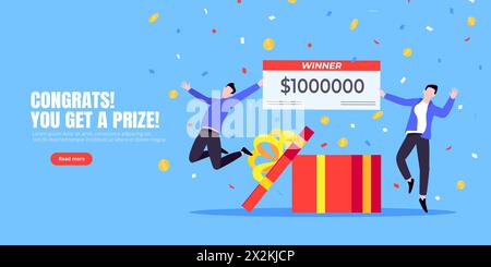 Glückliche Lottosieger mit großem Lohn. Stock Vektor