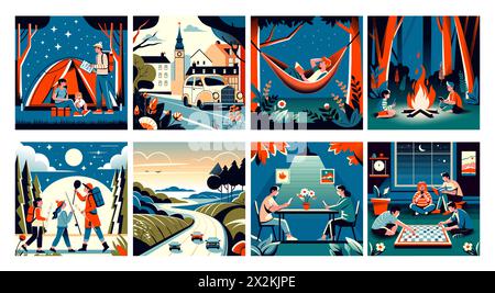 Freizeit- und Reise-Vektor-Illustrationsset Stock Vektor