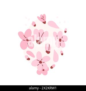 Sakura-Blumen. Blumenzusammensetzung. Japanische Kirschblüte einfaches Element. Vektor flache handgezeichnete Illustration. Stock Vektor