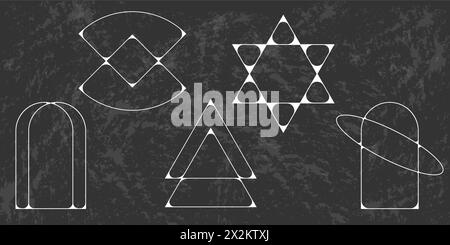 Y2K-Frames Sammlung. Minimalistische lineare Rahmen, Bögen, Elemente, geometrische Formen und Linien. Ästhetische Rahmen für Posterdesign, Vektor eingelegt Stock Vektor