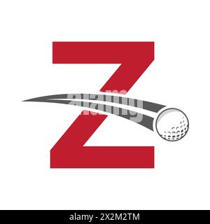 Golf-Logo auf Buchstabe Z-Konzept mit beweglichem Golfball-Symbol. Hockey-Schild Stock Vektor