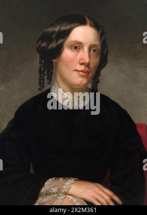 Porträt von Harriet Beecher Stowe (Cropped) des amerikanischen Künstlers Alanson Fisher (1807–1884), gemalt 1853. Dieses Porträt wurde ein Jahr nach der Veröffentlichung von Stowes Bestsellerroman „Onkel Tom's Cabin“ in Auftrag gegeben, der in den 1850er Jahren viel zur Förderung der Abolitionismus beigetragen hat Stockfoto