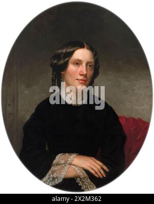 Porträt von Harriet Beecher Stowe des amerikanischen Künstlers Alanson Fisher (1807–1884), gemalt 1853. Dieses Porträt wurde ein Jahr nach der Veröffentlichung von Stowes Bestsellerroman „Onkel Tom's Cabin“ in Auftrag gegeben, der in den 1850er Jahren viel zur Förderung der Abolitionismus beigetragen hat Stockfoto