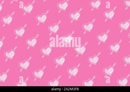 Das Muster mit Herzen und Cupids Pfeilen auf rosa Hintergrund. Liebe, Romantik, valentinstag. Stockfoto