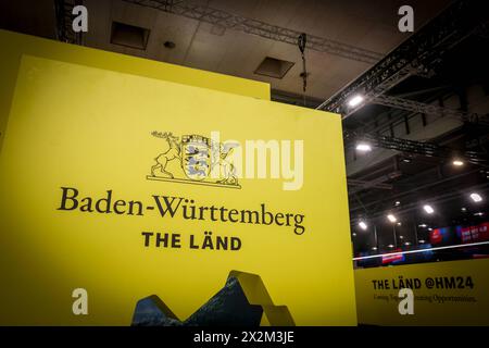 Hannover Messe Industrie 2024 DEU, Deutschland, Niedersachsen, Hannover, 22.04.2024: Messestand Baden Württemberg - The Länd, *** Hannover Messe Industrie 2024 DEU, Deutschland, Niedersachsen, Hannover, 22 04 2024 Stand Baden Württemberg die Länd, Stockfoto
