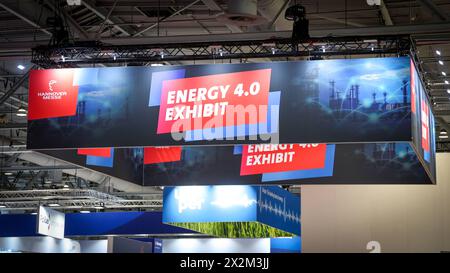 Hannover Messe Industrie 2024 DEU, Deutschland, Niedersachsen, Hannover, 22.04.2024: Energie 4,0 Ausstellung *** Hannover Messe Industrie 2024 DEU, Deutschland, Niedersachsen, Hannover, 22 04 2024 Energie 4 0 Ausstellung Stockfoto