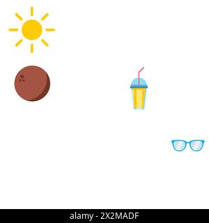 Strand Sommerelemente, Reise, Strand, Sommerzeit Zubehör. Strand Icon Elemente Vektor Illustration Set isoliert in weißem Hintergrund Design. Stock Vektor