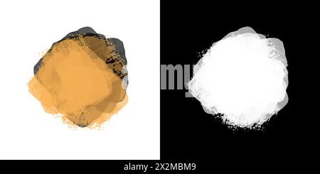 Abstrakter orangegrauer Aquarellfleckaufkleber für Design, Werbung auf weißem isoliertem Hintergrund. Pinselstriche und Schwarz-weiß-Ebenenmaske. C Stockfoto