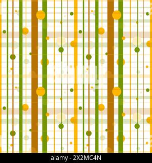 Abstraktes, nahtloses Muster. Grünes und gelbes Rastermuster. Gittermuster mit Punkten unterschiedlicher Durchmesser. Design für Textilien, Verpackung und Papier Stockfoto
