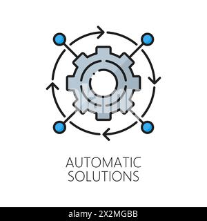 Symbol für maschinelles Lernen mit automatischen Lösungen für KI-Algorithmen für künstliche Intelligenz, Vektor-Farblinie. AutoML oder automatisiertes maschinelles Lernen für künstliche Intelligenz, Neurowissenschaften und KI-Geist Stock Vektor