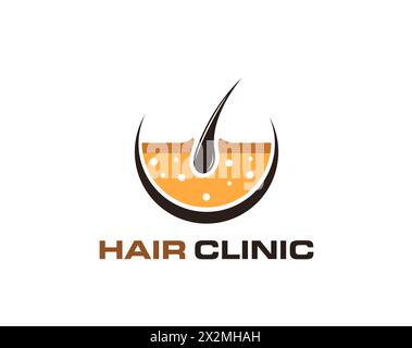 Haarklinik, Dermatologie-Ikone, Follikel wachsen. Isoliertes Vektor-Emblem der Follikel Transplant Beauty Service, Trichologie medizinische Behandlung, Hautverjüngung und fachkundige Pflege für Kopfhaut und Haar Gesundheit Stock Vektor