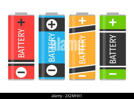 Ein Set mit vier bunten Batterien. Vektorabbildung Stock Vektor