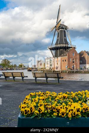 Historische Windmühle de Adriaan in Haarlem, Nordholland, Niederlande Stockfoto