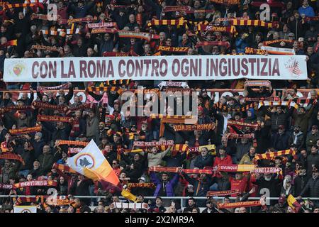 Roma, Italien. April 2024. Banner während des Fußballspiels der Serie A Tim zwischen Roma und Bologna im Olympiastadion in Rom, Italien - Samstag, 22. April 2024 - Sport Soccer ( Foto: Alfredo Falcone/LaPresse ) Credit: LaPresse/Alamy Live News Stockfoto