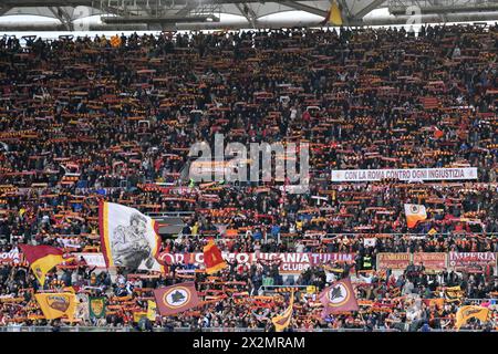 Roma, Italien. April 2024. Banner während des Fußballspiels der Serie A Tim zwischen Roma und Bologna im Olympiastadion in Rom, Italien - Samstag, 22. April 2024 - Sport Soccer ( Foto: Alfredo Falcone/LaPresse ) Credit: LaPresse/Alamy Live News Stockfoto